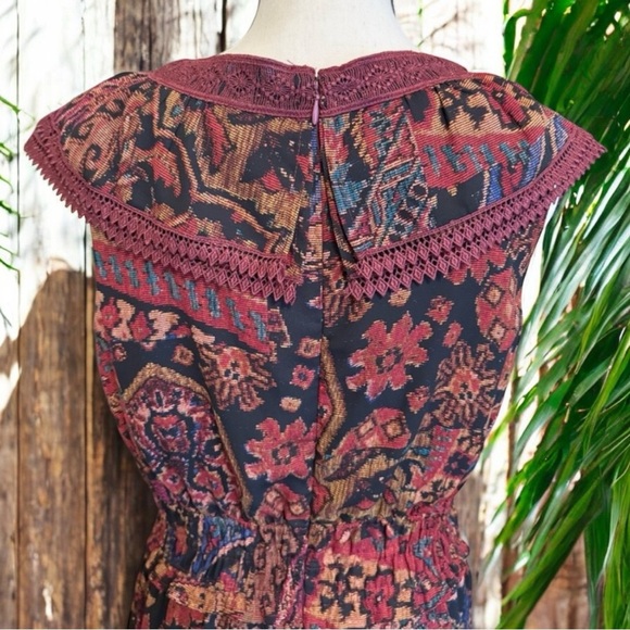 TAHARI ASL Print Lace Trim Tiered Midi Dress - Size 8 - Picture 9 of 16